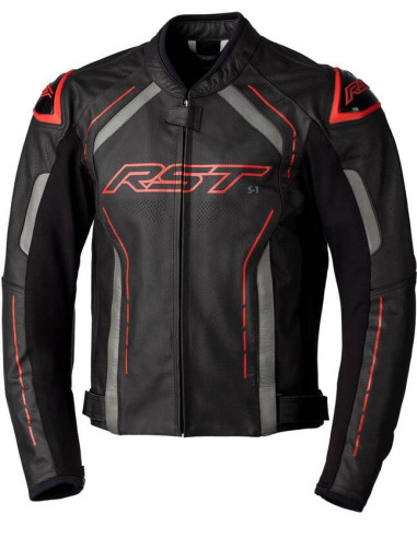 RST S1 CE Leather Jacket - Black/Grey/Red Size L