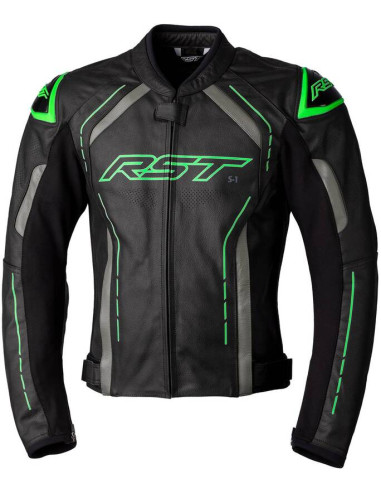 RST S1 CE Leather Jacket - Black/Grey/Neon Green Size S