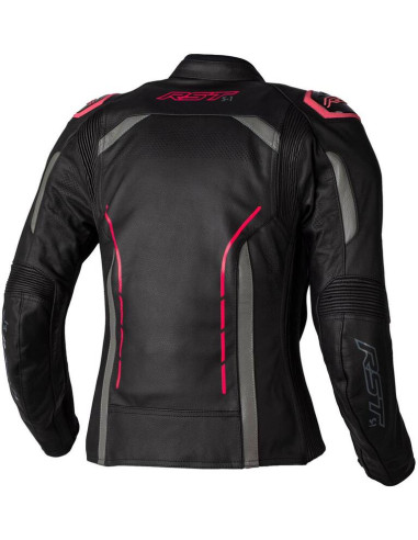 RST Ladies S1 CE Leather Jacket - Black/Neon Pink Size XL