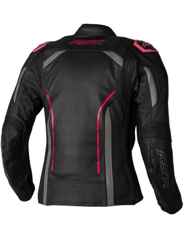 RST Ladies S1 CE Leather Jacket - Black/Neon Pink Size L