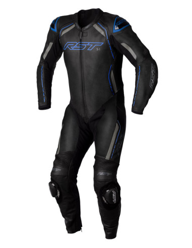RST S1 CE Leather Suit - Black/Grey/Neon Blue Size M