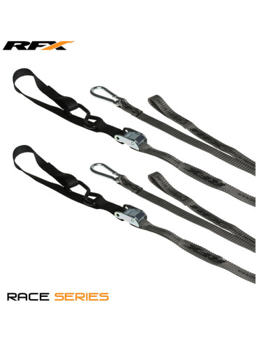 RFX Race Series 1.0 Tie Downs (Grey/Black) with extra loop & carabiner clip