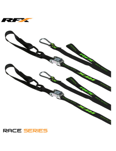 RFX Race Series 1.0 Tie Downs (Black/Hi-Viz LE) with extra loop and carabiner clip